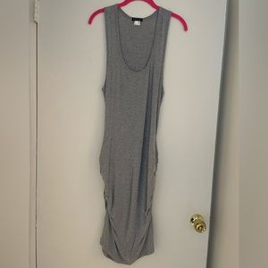 Woman’s: Sleeveless Gray Ruched sides Maxi Dress Size: XL